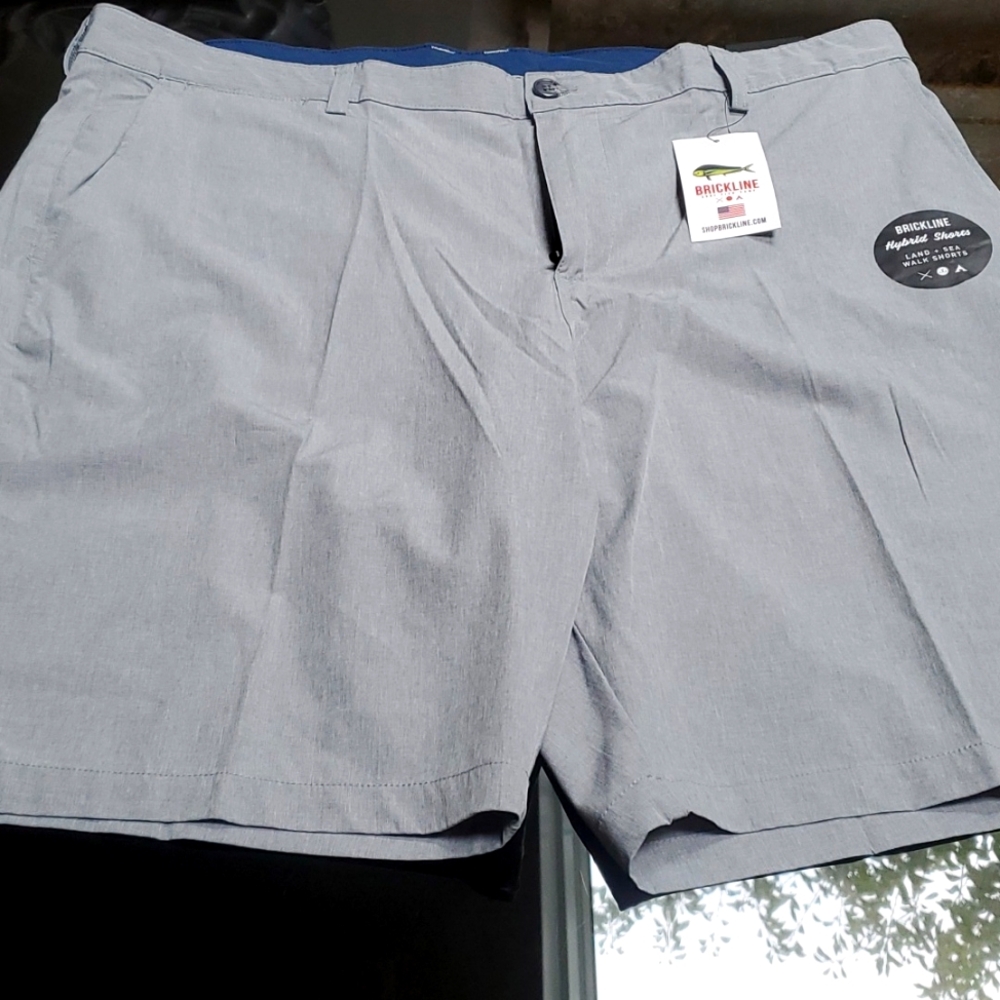 BNWT Brickline hybrid men's shorts 40W Reg lt gray side&back pockets